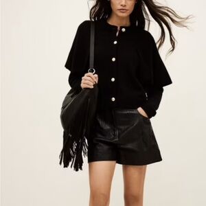 ba&sh Elegant Black Cardigan with Pearl Buttons